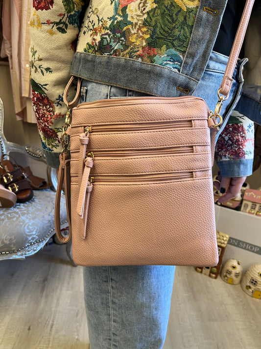 Maxine pink multi pocket messenger bag