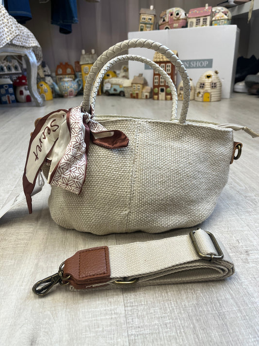 Lucy Beige woven handle bag