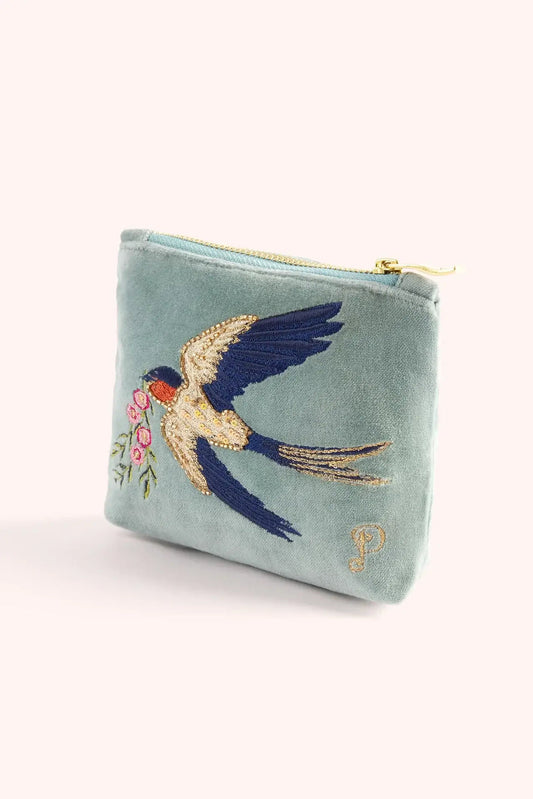 Powder Swooping Swallows Mini Pouch in Velvet
