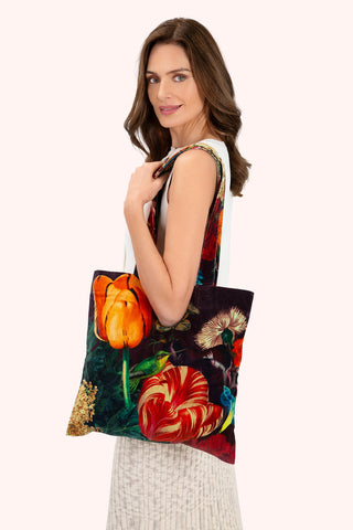 Powder Opulent Florals in Chocolate Velvet Tote Bag