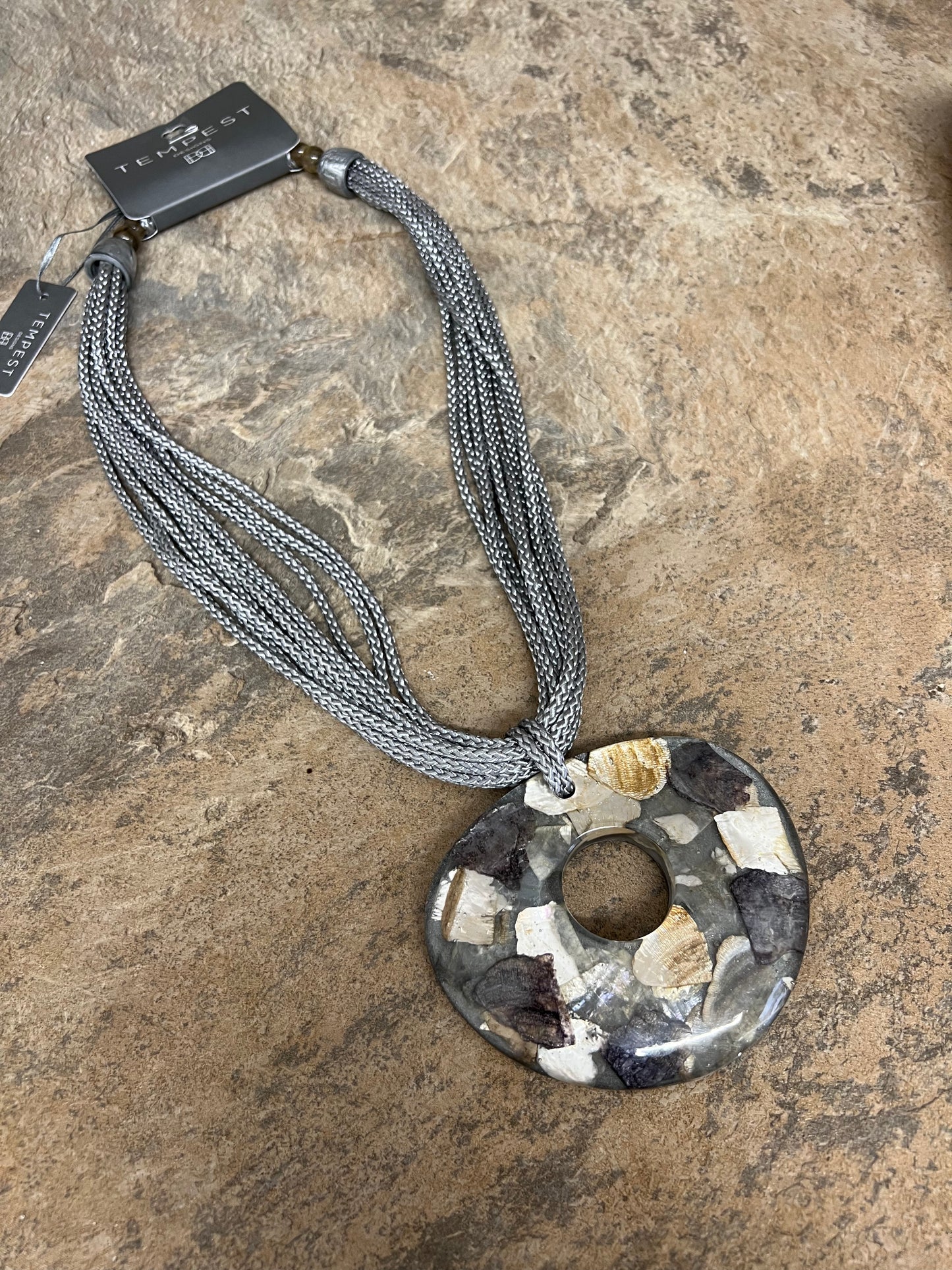Sarah Tempest grey resin multi strand necklace