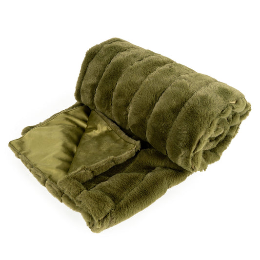 Candlelight Olive Green Fur Throw 140cm x 170cm