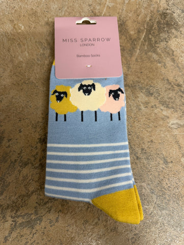 Miss Sparrow Sheep Pals Powder Blue Socks 3-7