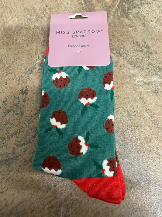 Miss Sparrow Christmas Pudding in Green Socks 3-7