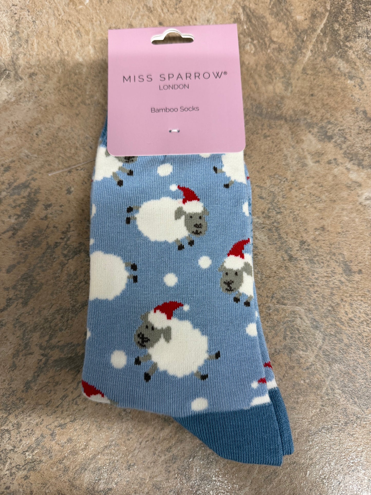 Miss Sparrow Santa Sheep Socks in Powder Blue 3-7
