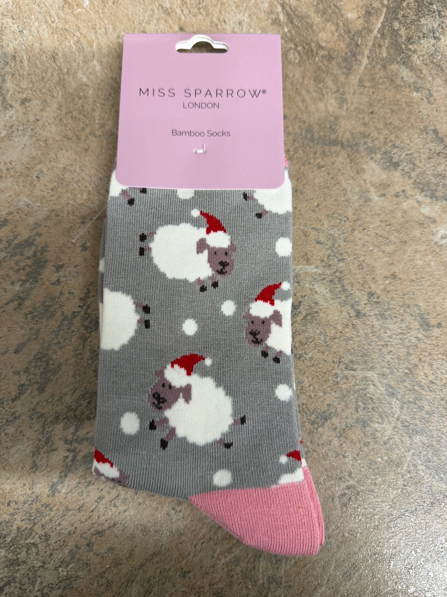 Miss Sparrow Santa Sheep Socks in Silver Grey 3-7