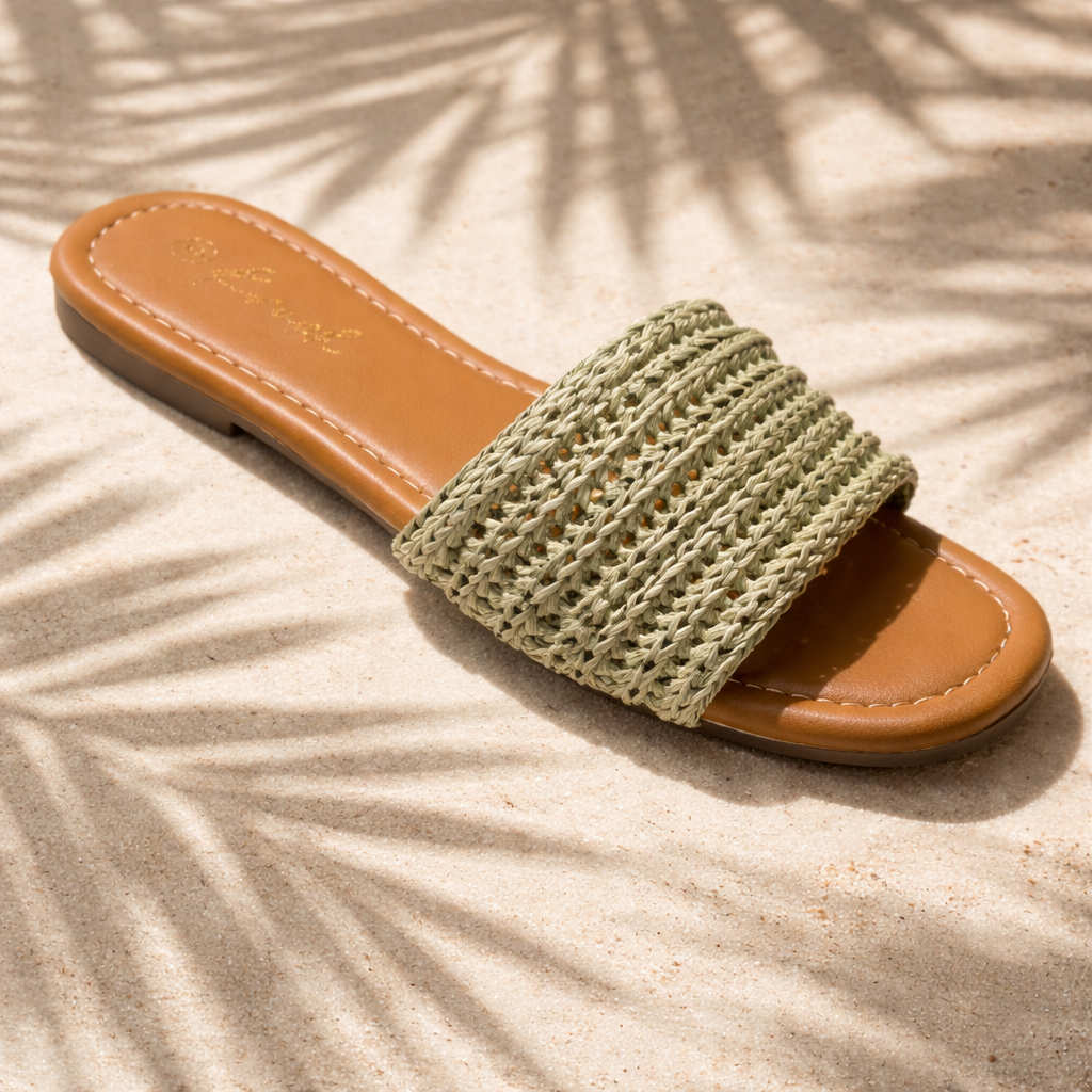 Isabella khaki raffia slip on sandals sizes 3-8 (36-41)