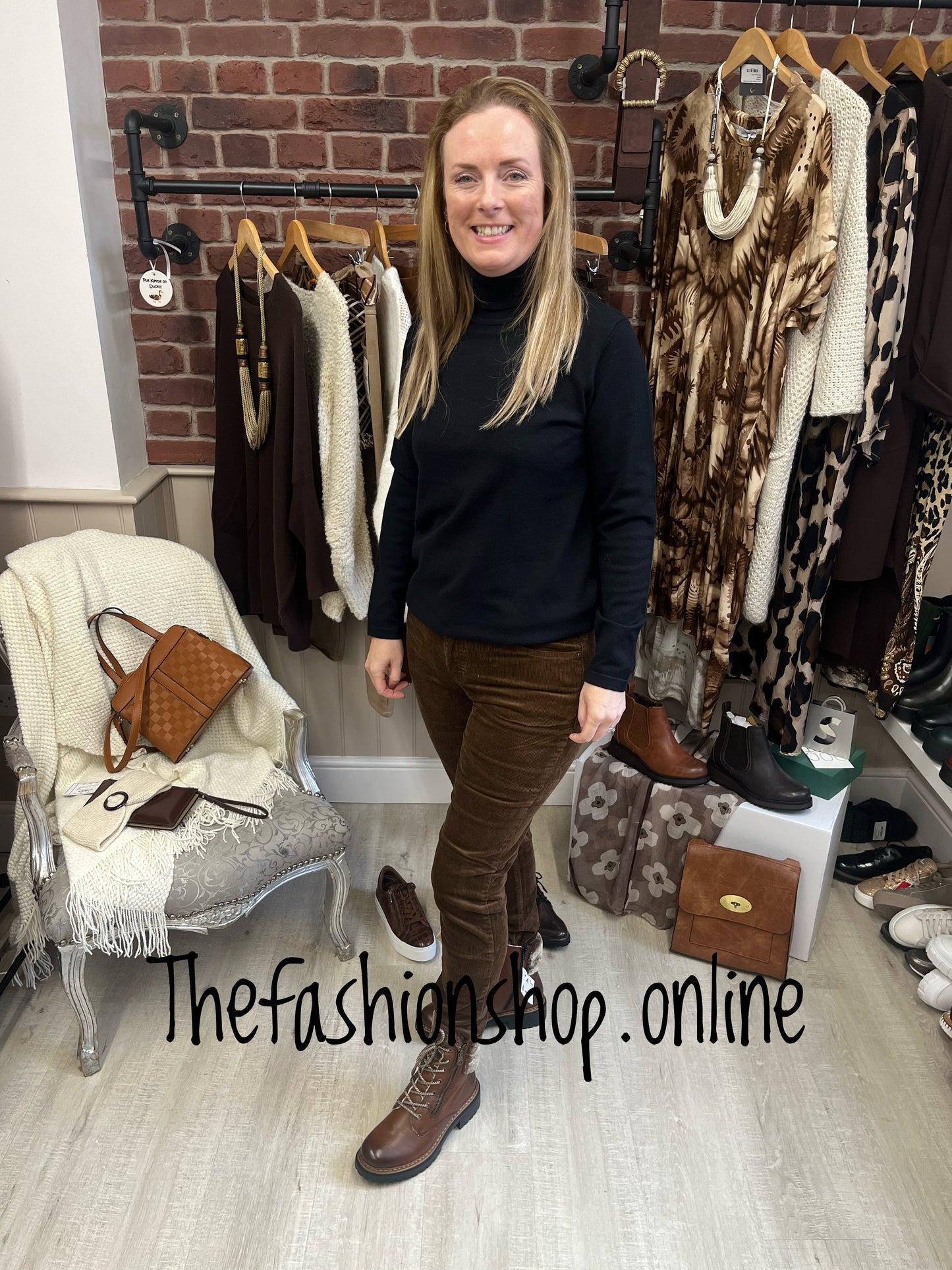 Brown soft cord slim leg trousers sizes 8-16