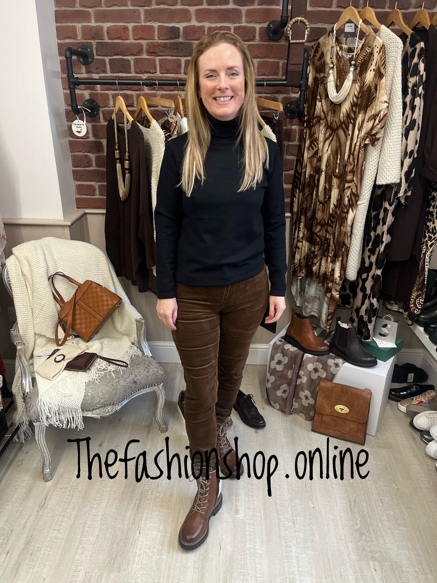 Brown soft cord slim leg trousers sizes 8-16