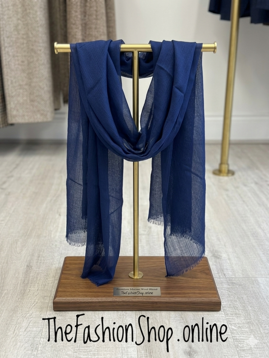 Lightweight navy frayed edge scarf