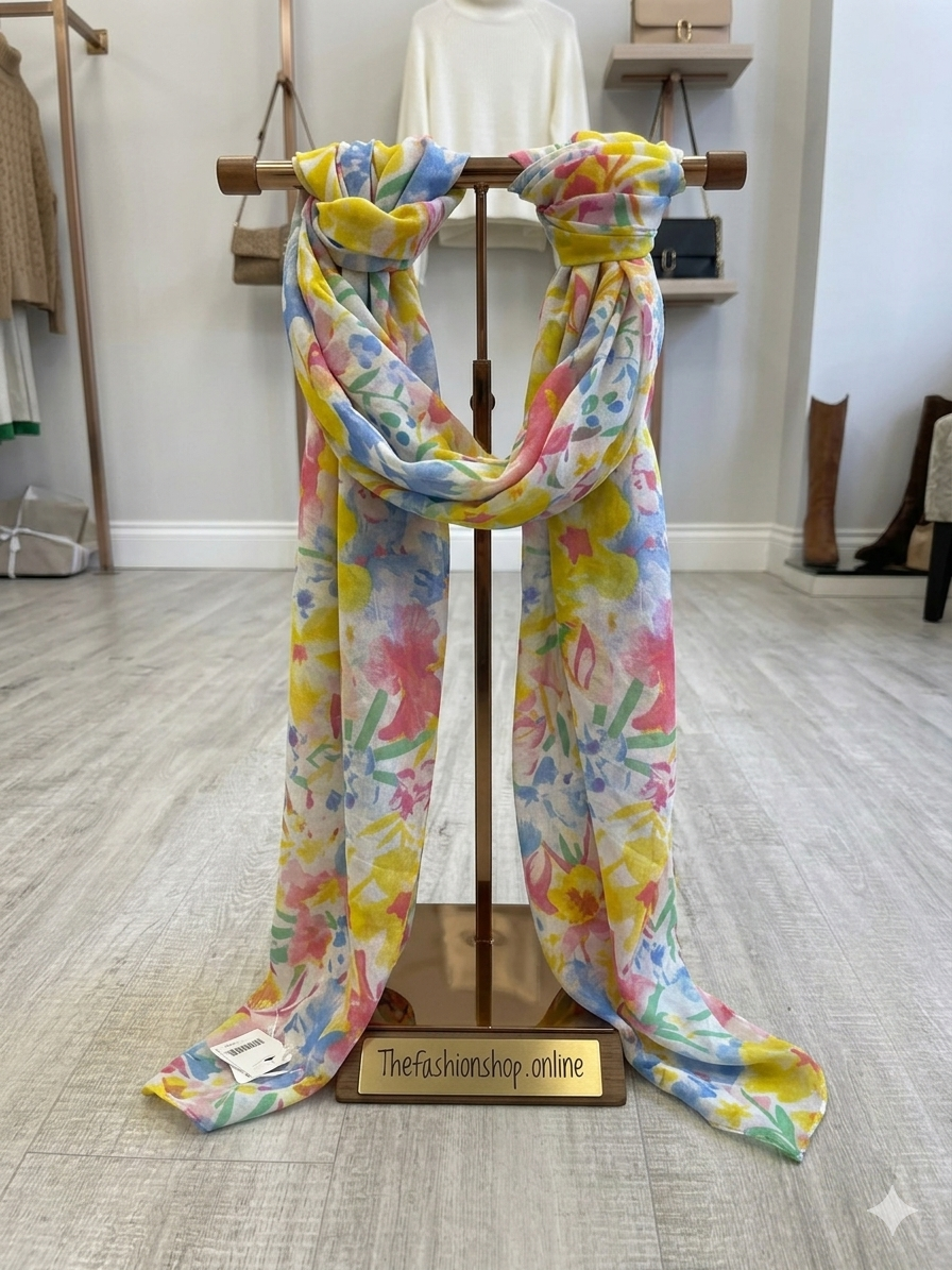 Summer bright floral tassel scarf