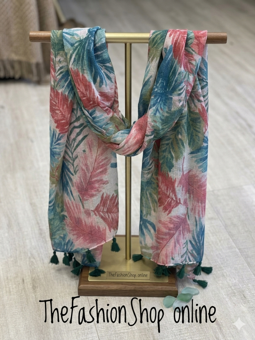 Colourful tropical leaf scarf