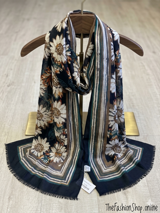 Zelly bordered floral scarf