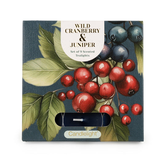 Candlelight Set of 9 Tea Lights Wild Cranberry and Juniper