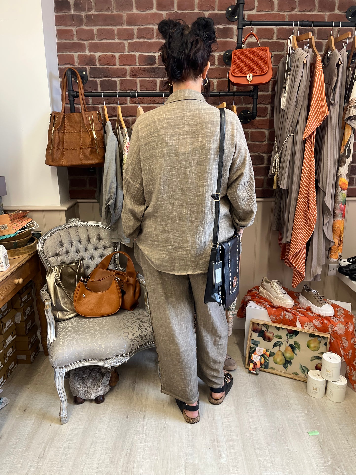 Saffron dark mocha tie front trouser suit 14-18