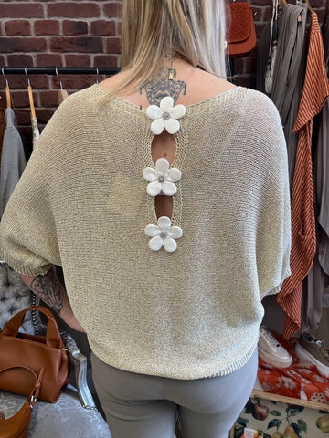 Daisy gold shimmer open back detail top 10-16