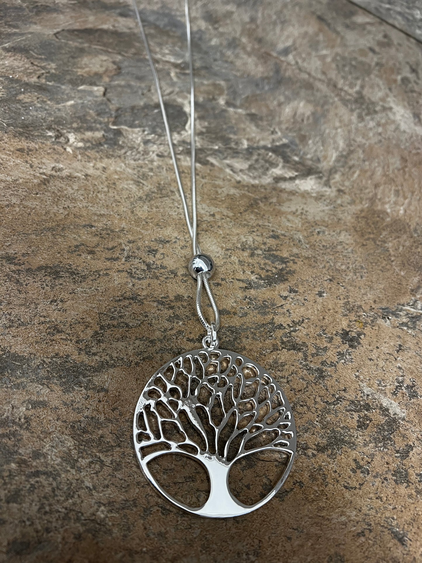 Large family tree silver necklace