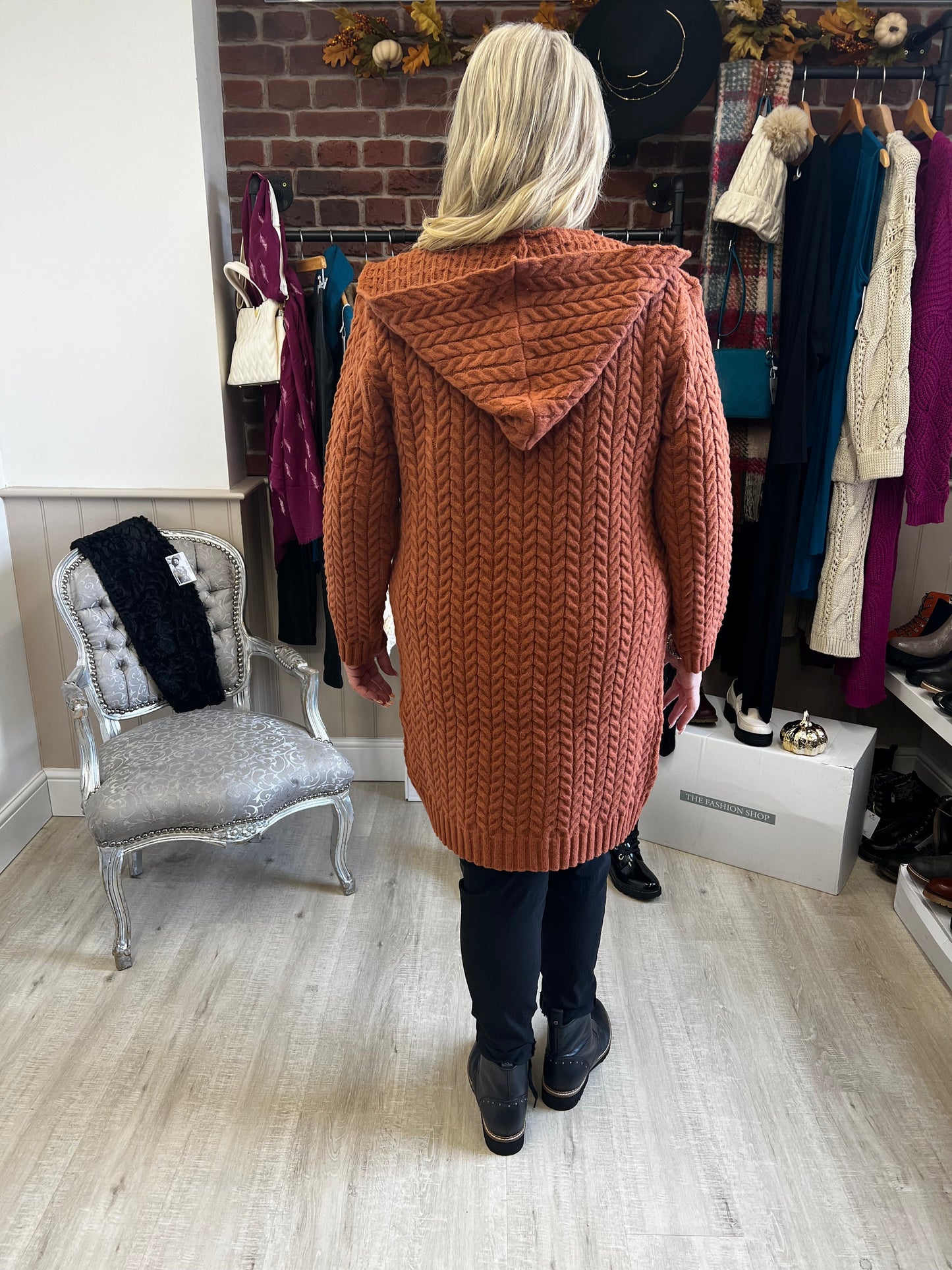 Saloos rust cable knit hooded coatigan sizes 12-18