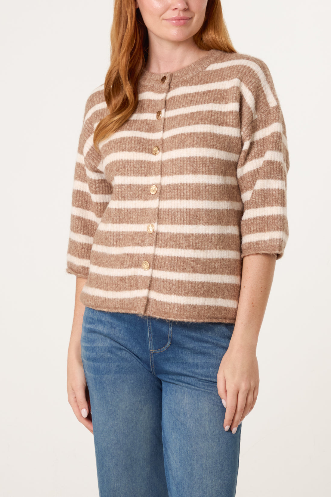 Nina camel striped wool mix cardigan sizes 8-12 and 14-16
