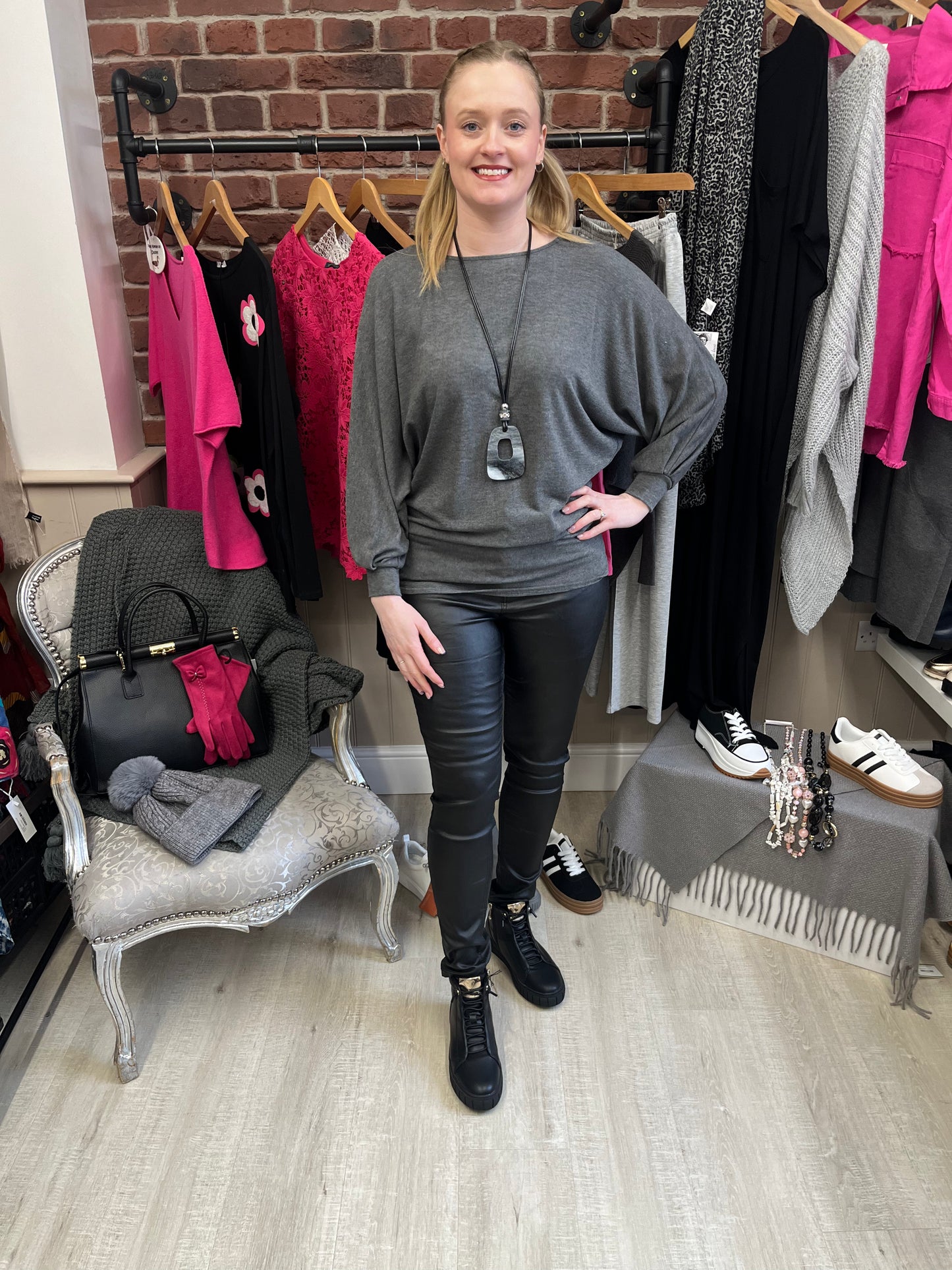 Saloos charcoal top with necklace sizes 10-22