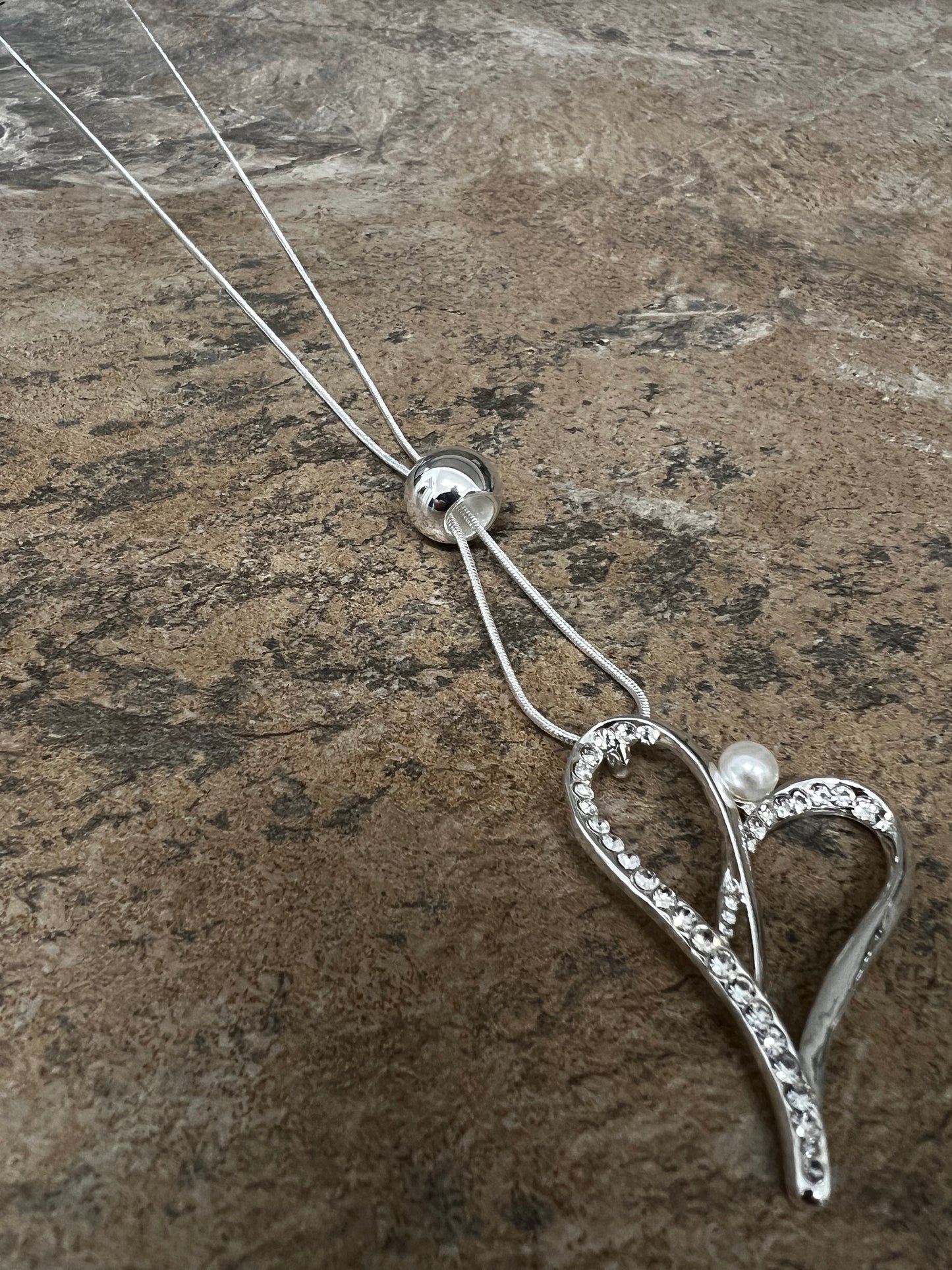 Silver diamante heart necklace