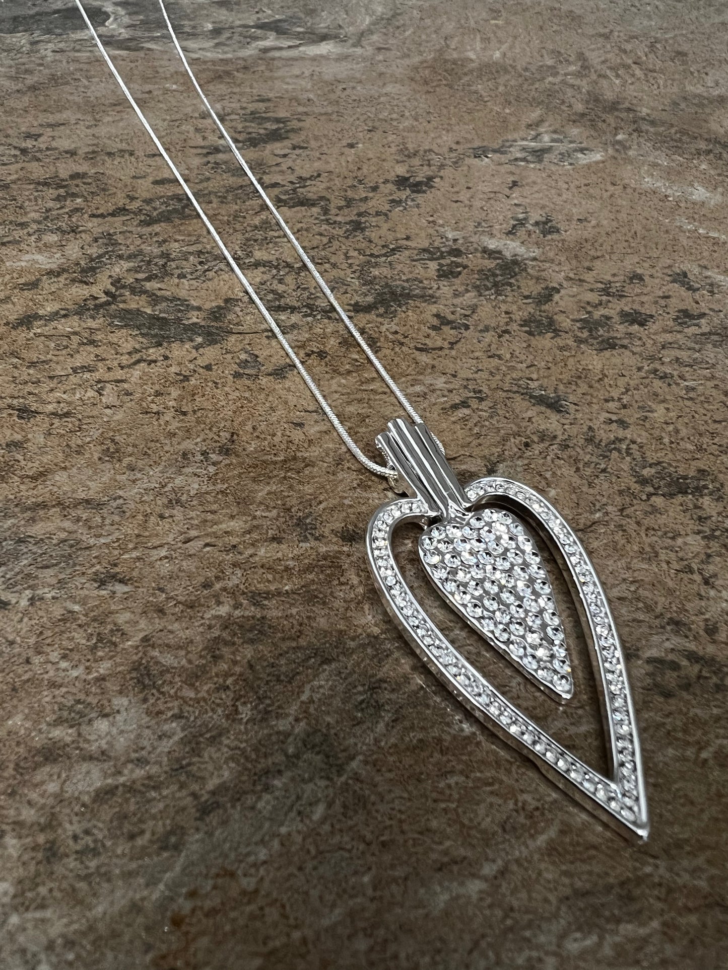 Silver with Silver Diamante Sparkle Heart Necklace