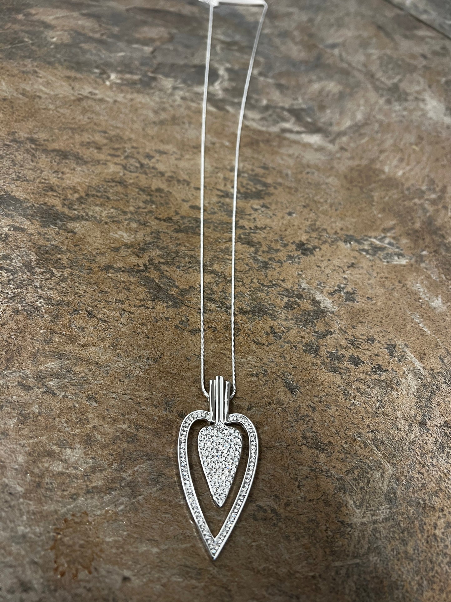 Silver with Silver Diamante Sparkle Heart Necklace