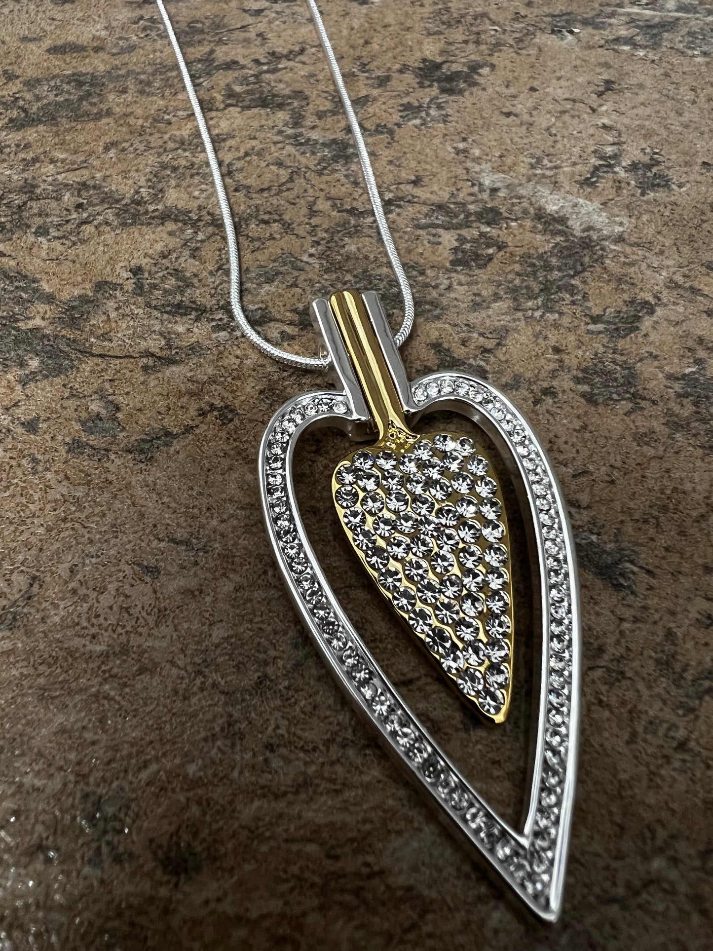 Silver with Gold Diamante Sparkle Heart Necklace