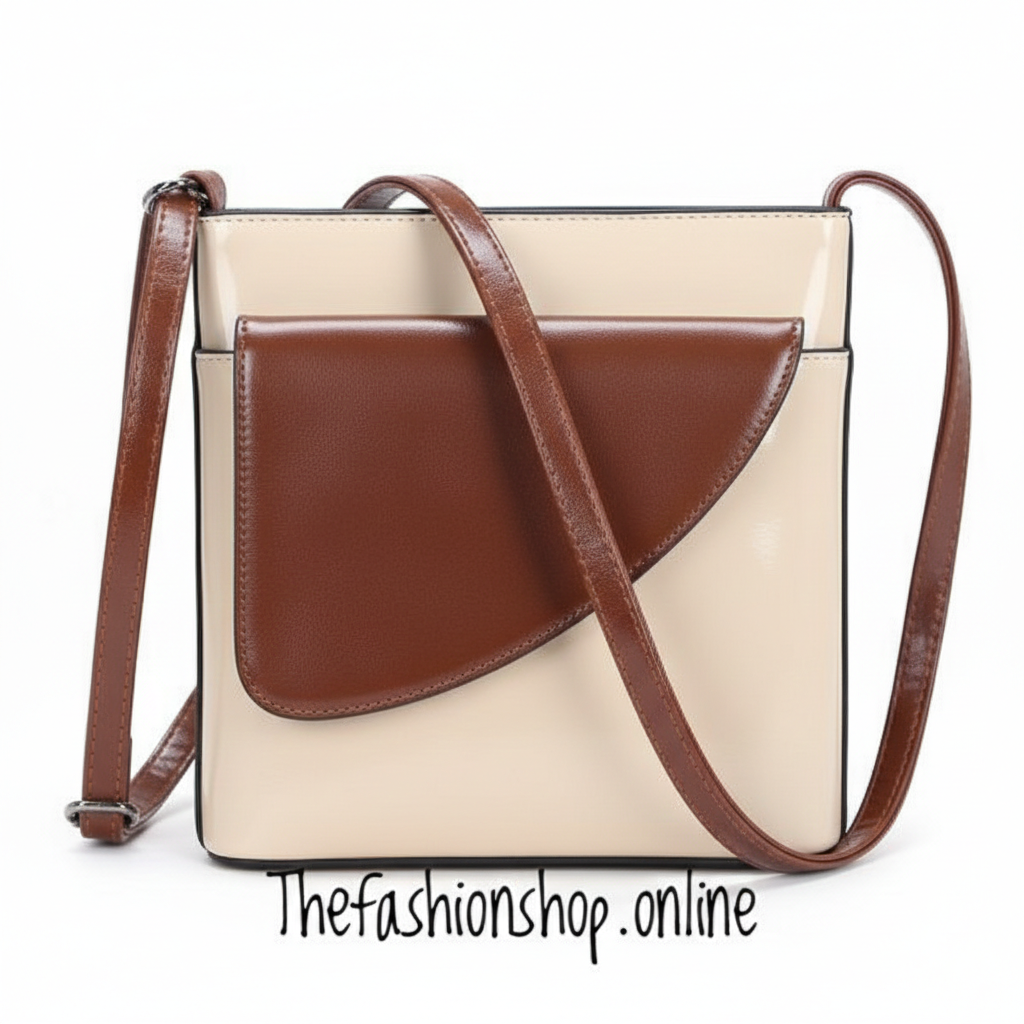Ladies Binocular Cross Body Bag in Cream and Tan