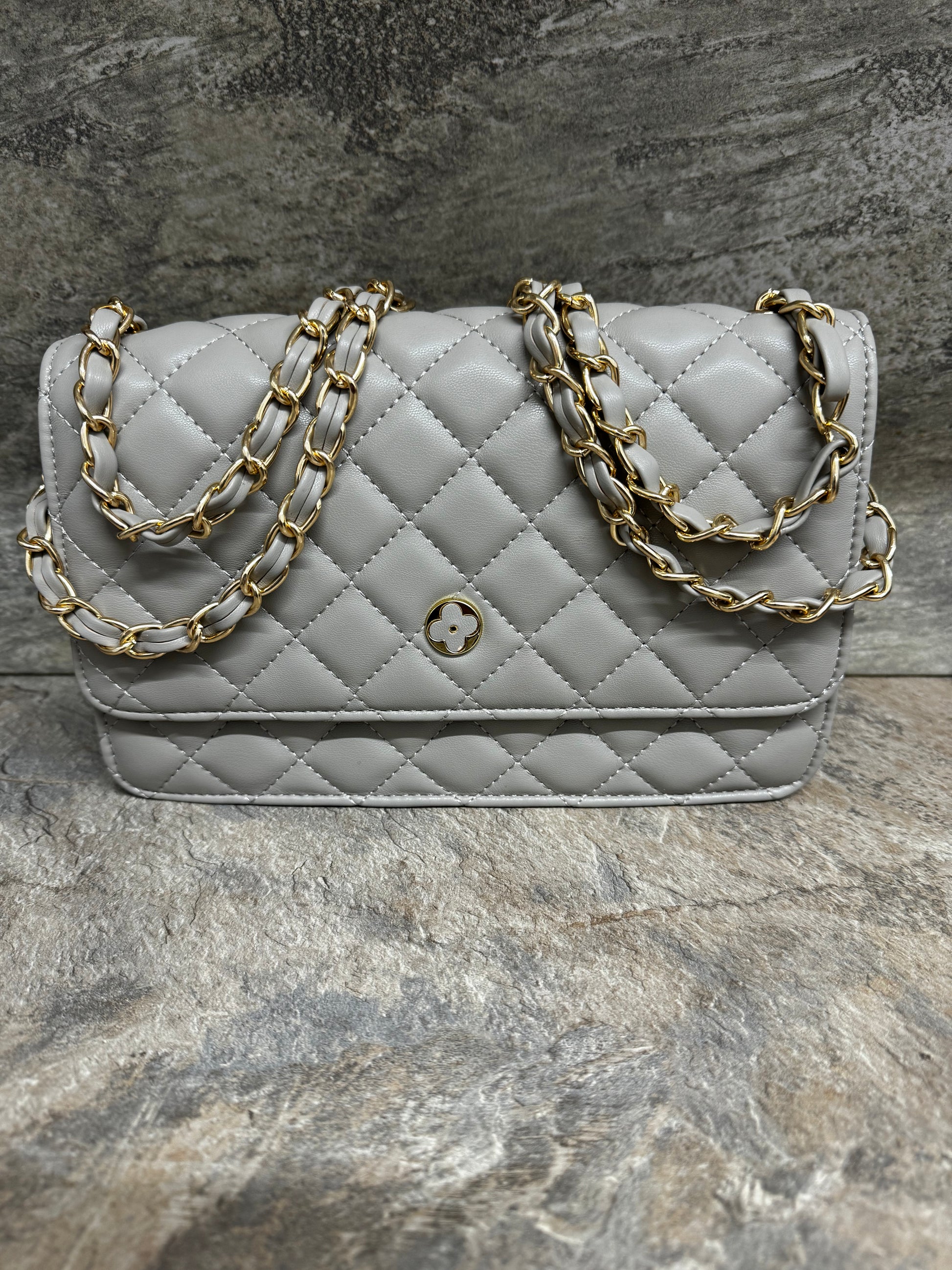 Grey quilted designer inspired bag The Fashion Shop