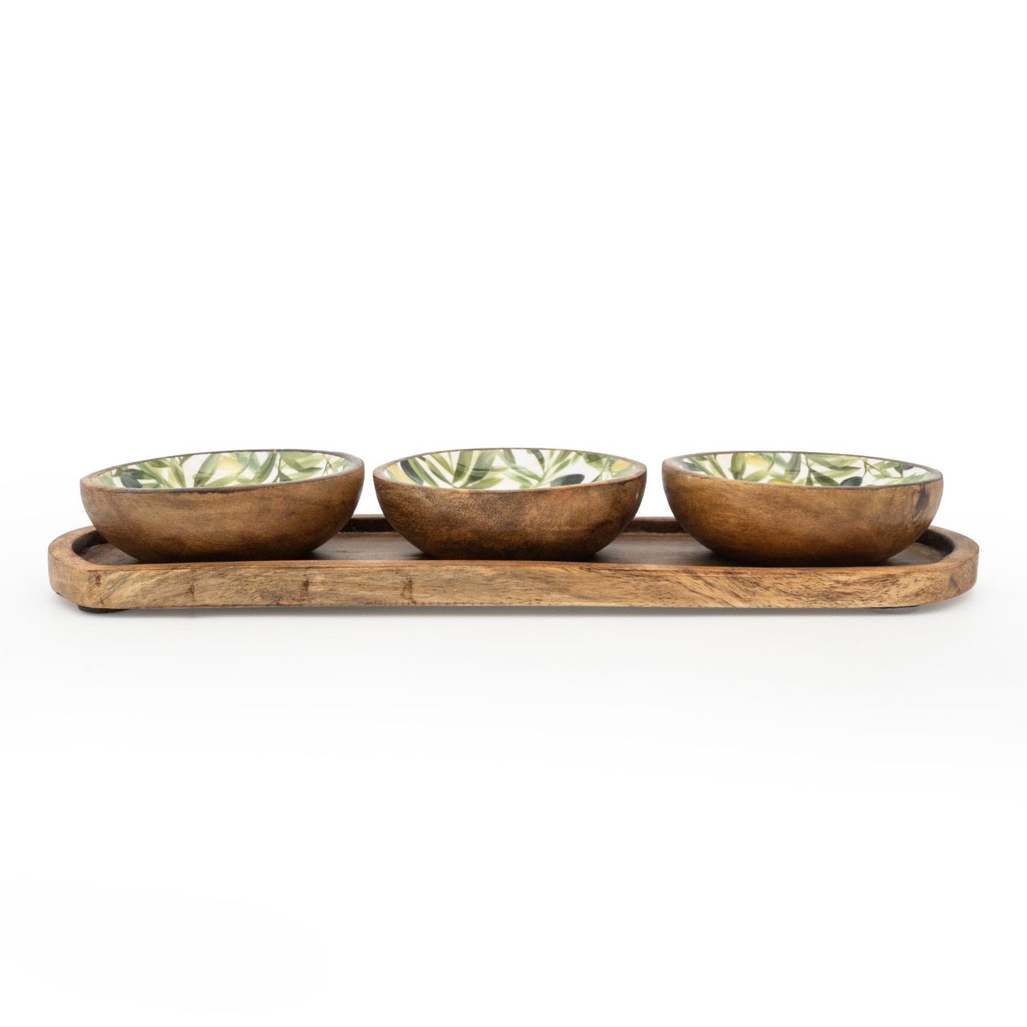 Candlelight set of 3 mango wood dipping bowls Olives