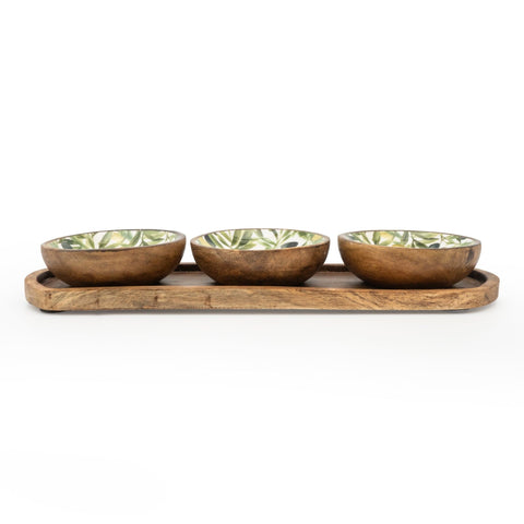 Candlelight set of 3 mango wood dipping bowls Olives