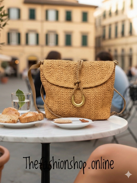 Betsy Camel straw shoulder bag