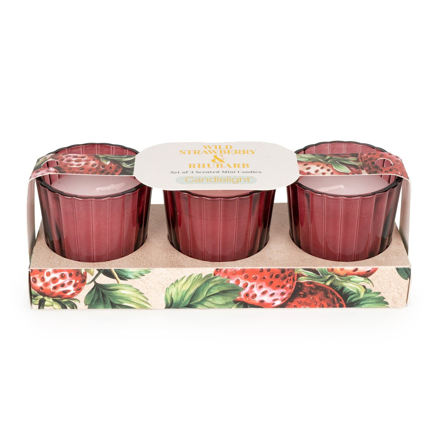 Candlelight Set of 3 Voltives Wild Strawberry and Rhubarb