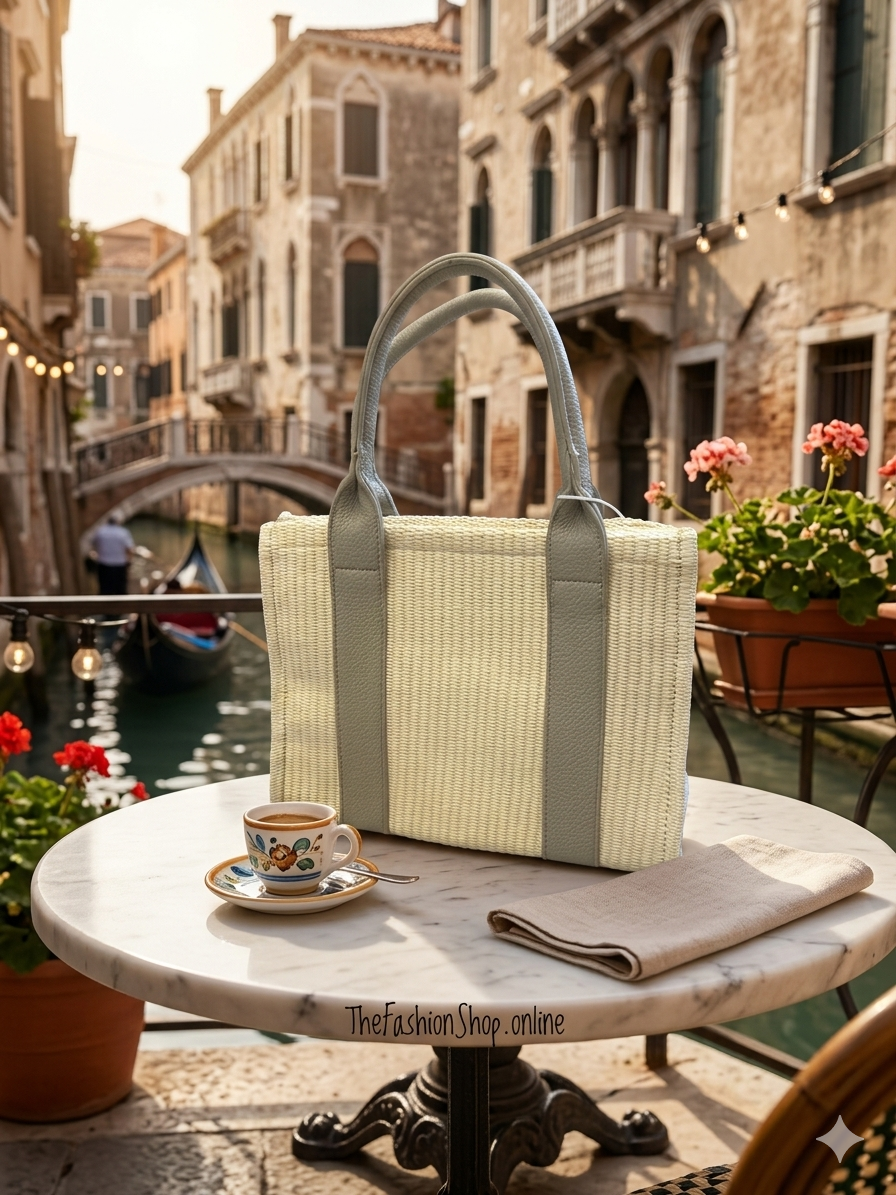 St Tropez small summer bag in cream with beige