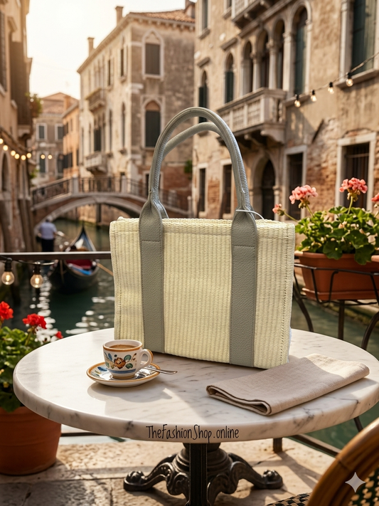 St Tropez small summer bag in cream with beige