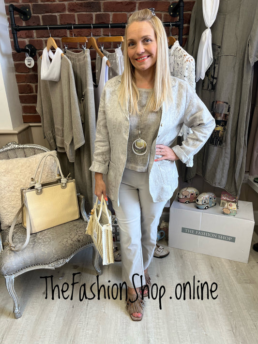 Kelsey beige cropped button trousers sizes 10-18