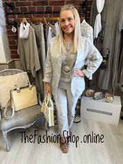 Kelsey beige cropped button trousers sizes 10-18