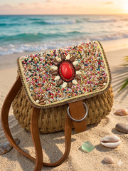 The Moroccan Natural Beaded Straw crossbody Bag