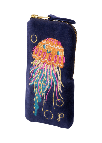 Powder Velvet Embroidered Spectacle Pouch with Jelly Fish Design