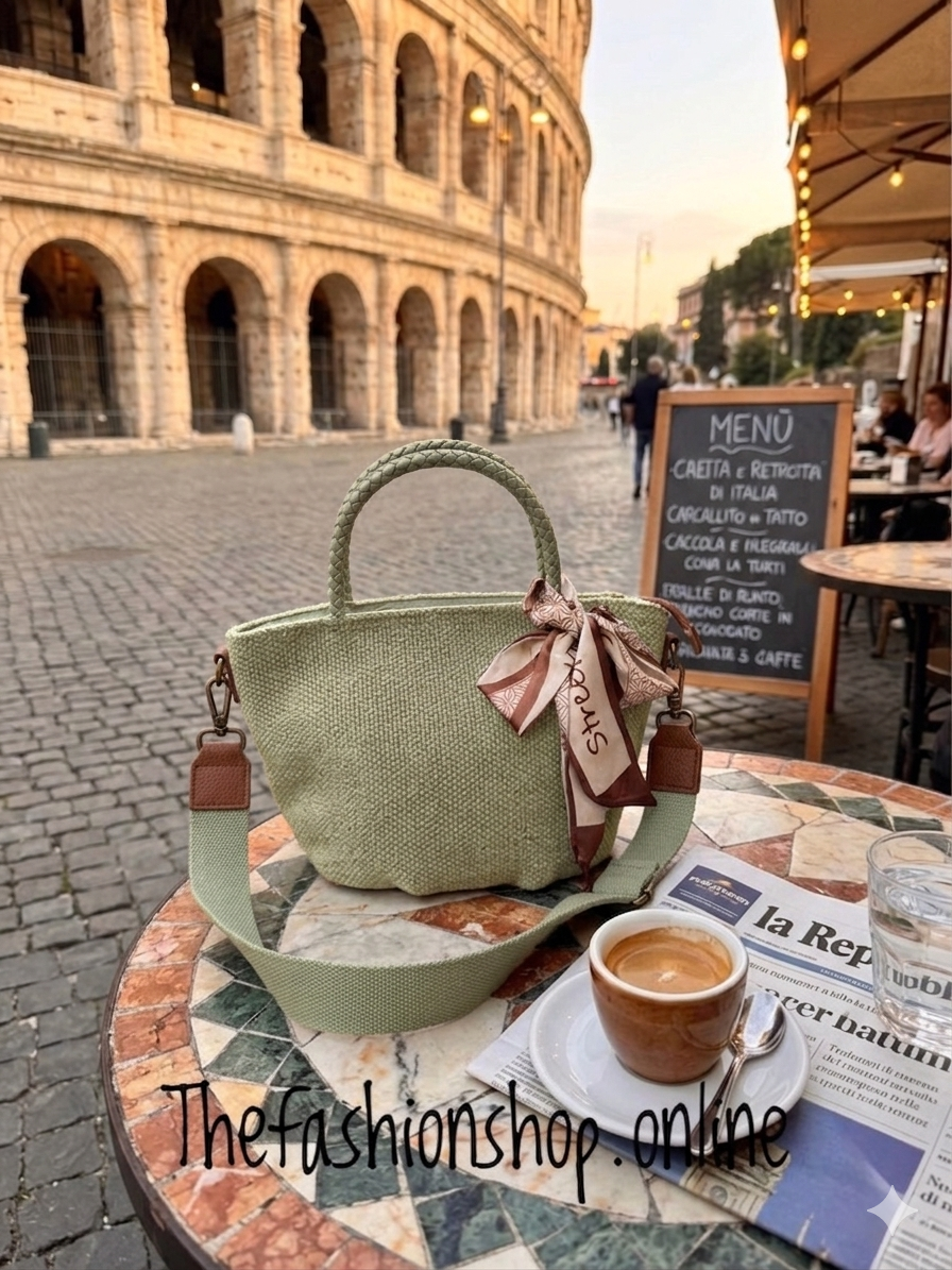 Lucy Light Khaki woven handle bag