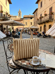 Bridget gold and camel striped tote bag