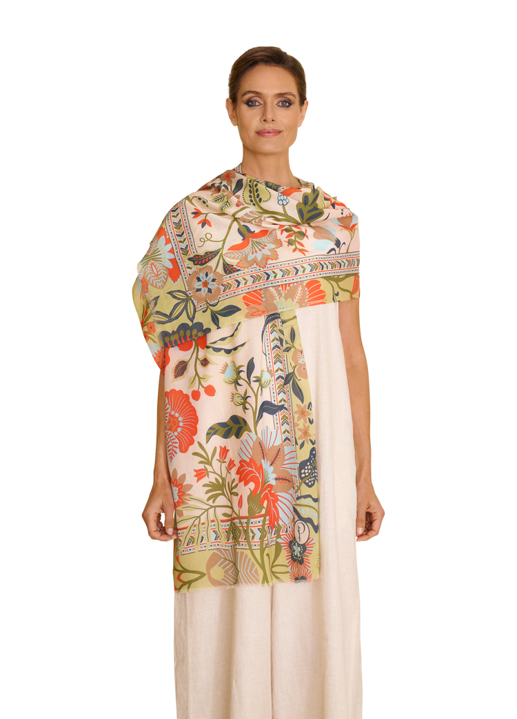 Powder Folky Floral Scarf Coconut