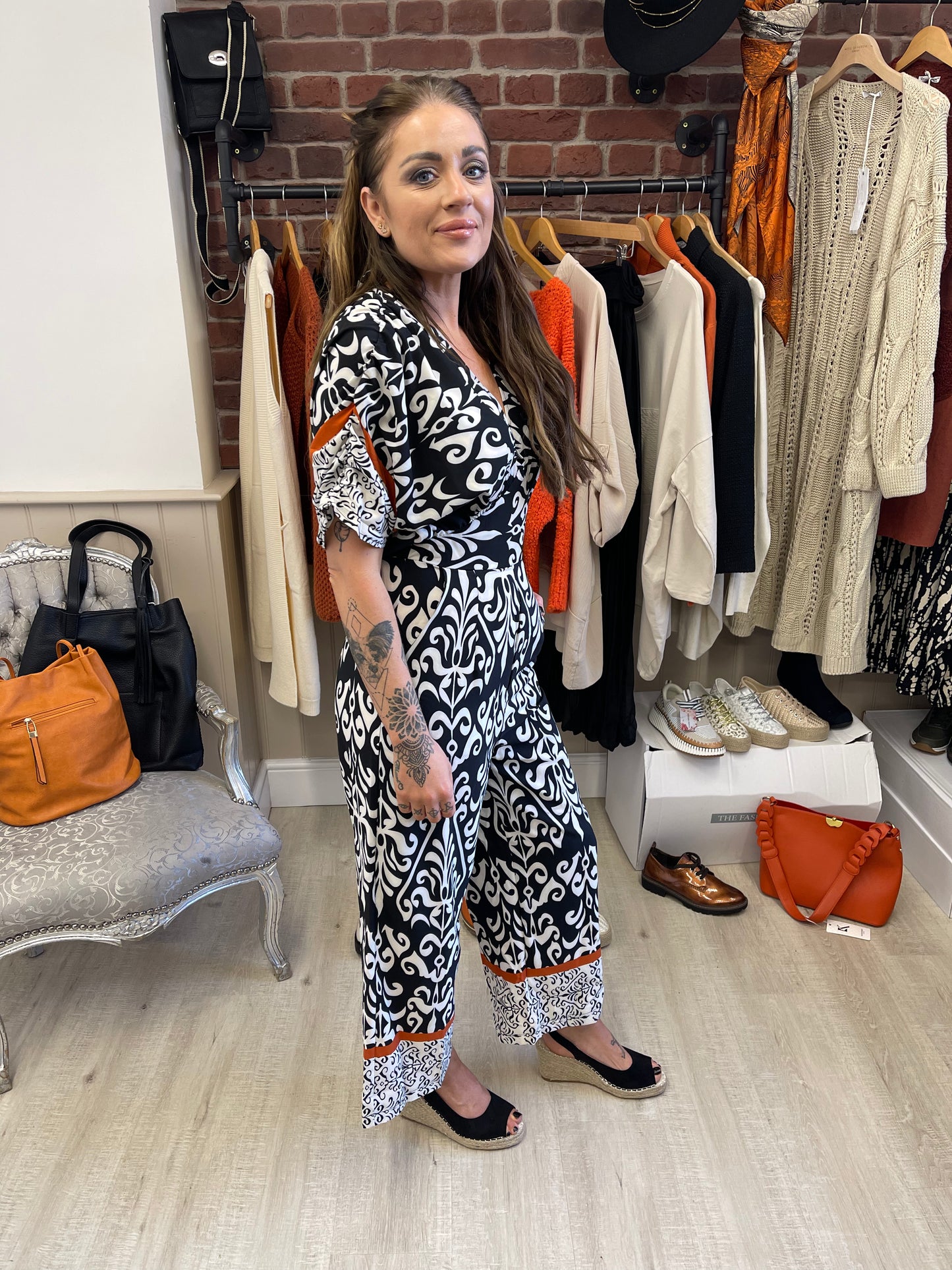 AX Paris Black and cream v-neck jumpsuit sizes 8-16