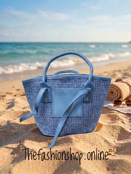 Shore Woven Tote Bag in Blue