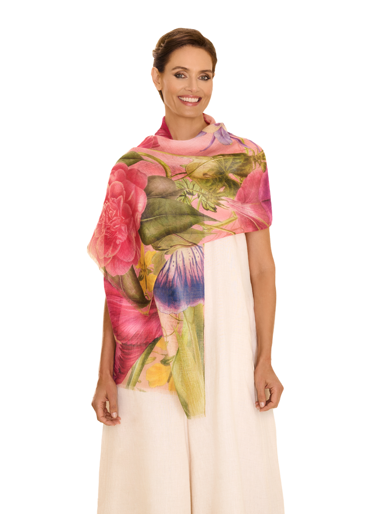Powder Floral Study Scarf in cotton and linen Petal