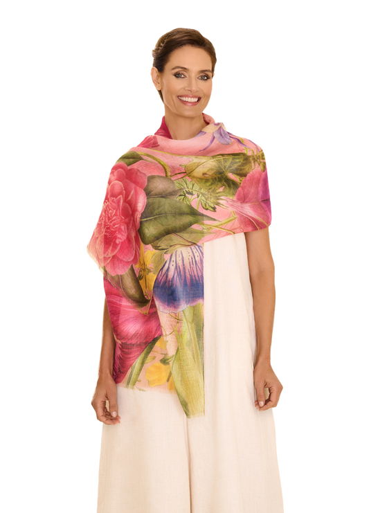 Powder Floral Study Scarf in cotton and linen Petal