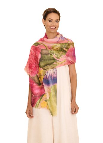 Powder Floral Study Scarf in cotton and linen Petal