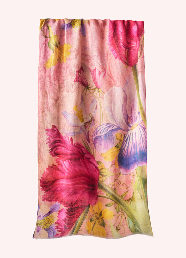 Powder Floral Study Scarf in cotton and linen Petal