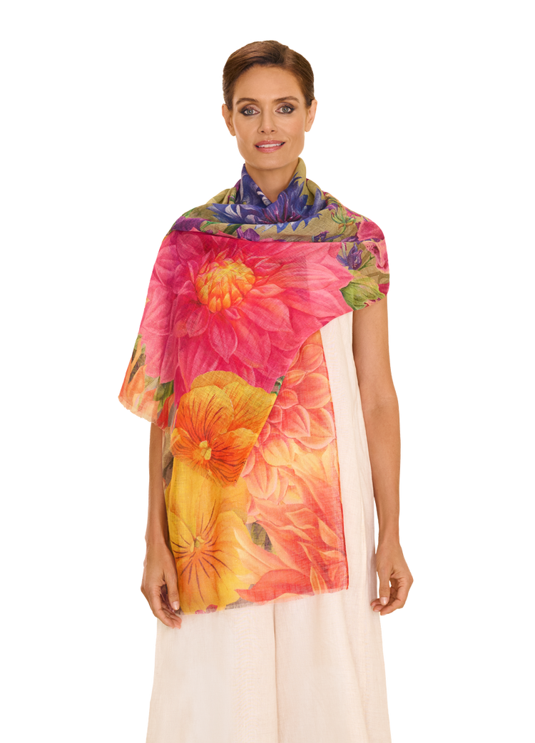 Powder Bountiful Blooms Linen Cotton Scarf
